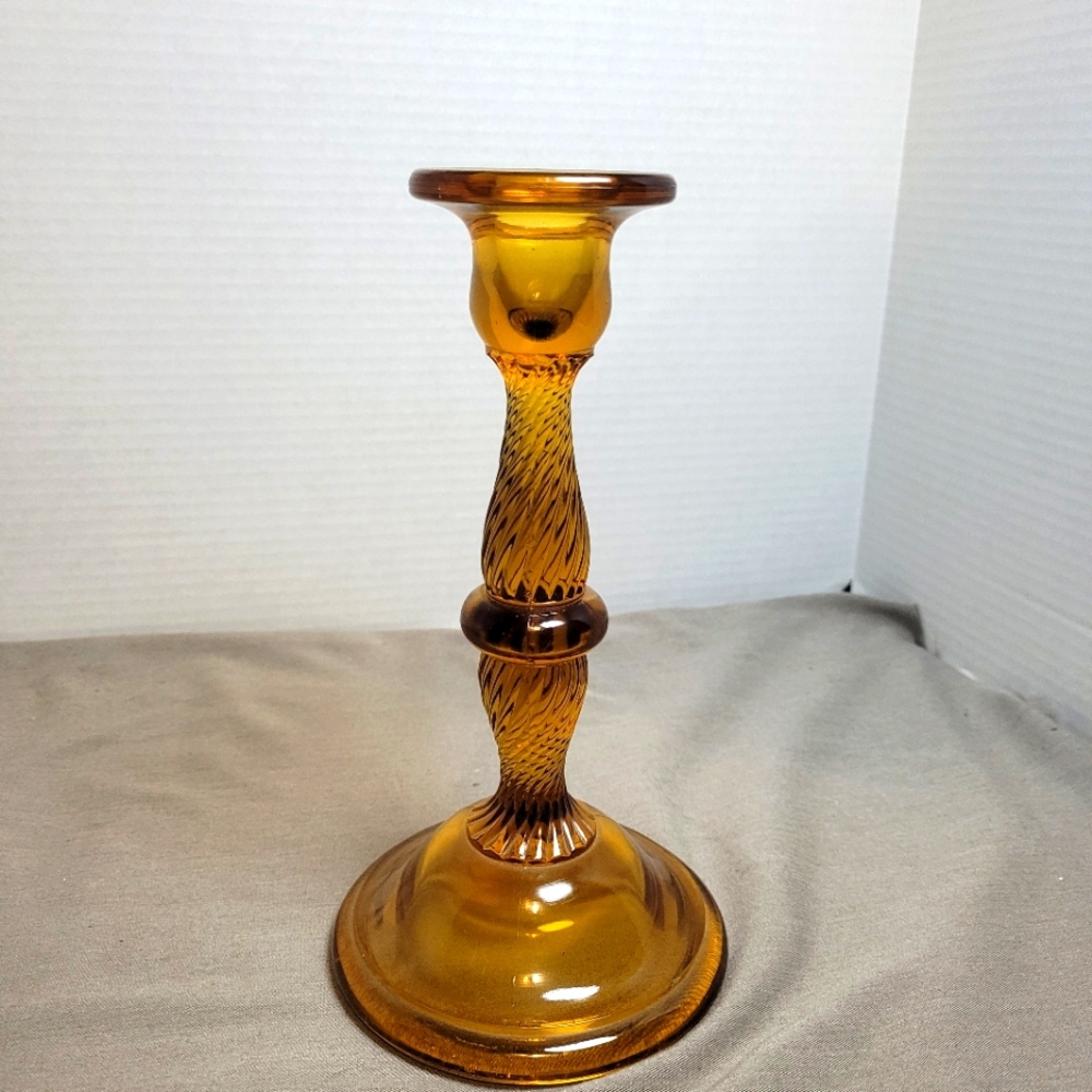 Vintage Swirled Amber Glass Candleholder